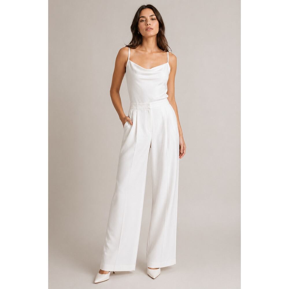 ILA Bridal Ivory Wide-Leg Trousers | Size 36 | High-Waist Pleated Pants